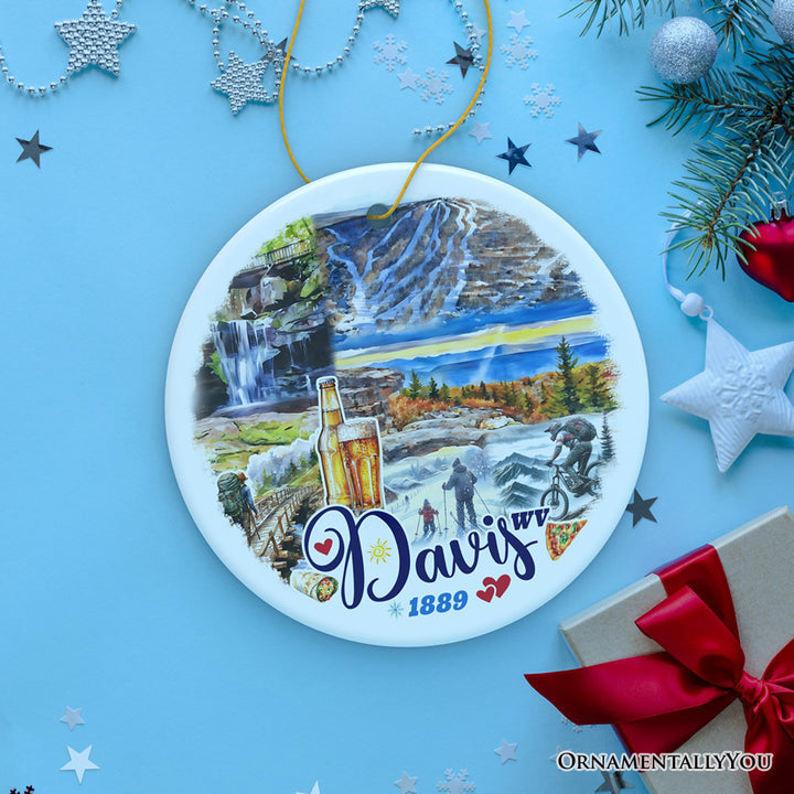 Adventurous Davis Mountain Town Ornament, West Virginia Appalachian Charm Christmas Gift and Souvenir