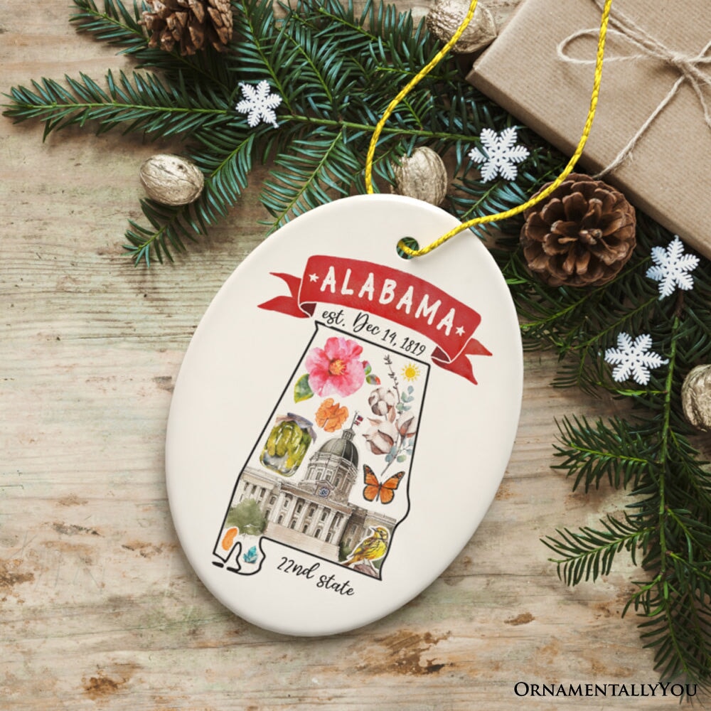 Artistic Alabama State Themes and Landmarks Christmas Ornament Ceramic Ornament OrnamentallyYou Oval 