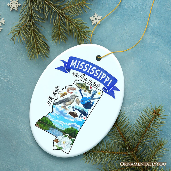 Artistic Mississippi State Themes and Landmarks Christmas Ornament Ceramic Ornament OrnamentallyYou Oval 
