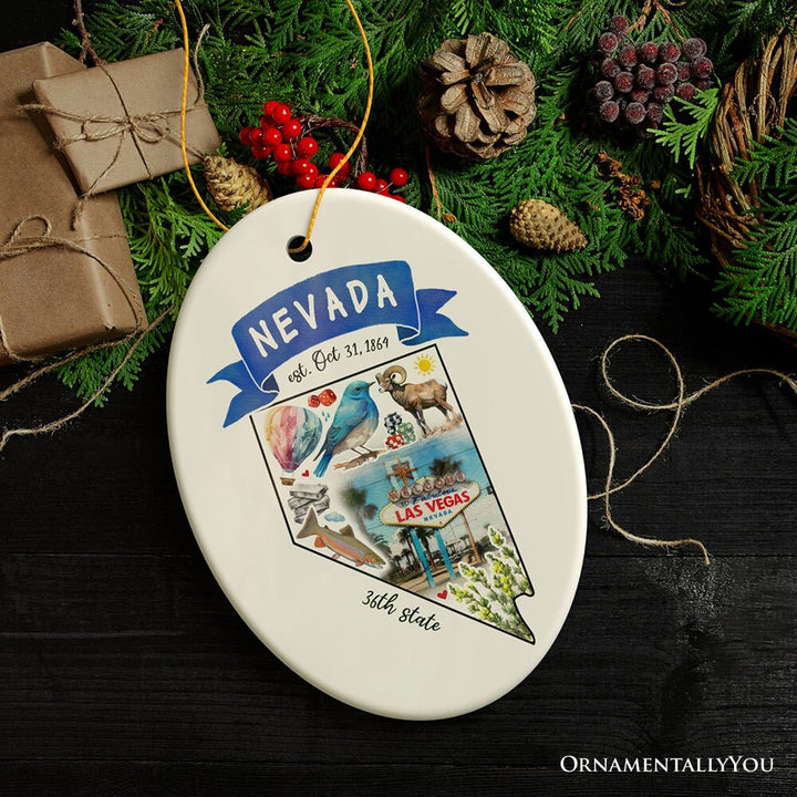 Artistic Nevada State Themes and Landmarks Christmas Ornament Ceramic Ornament OrnamentallyYou Oval 