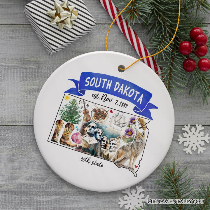 Artistic South Dakota State Themes and Landmarks Christmas Ornament Ceramic Ornament OrnamentallyYou Version 1 