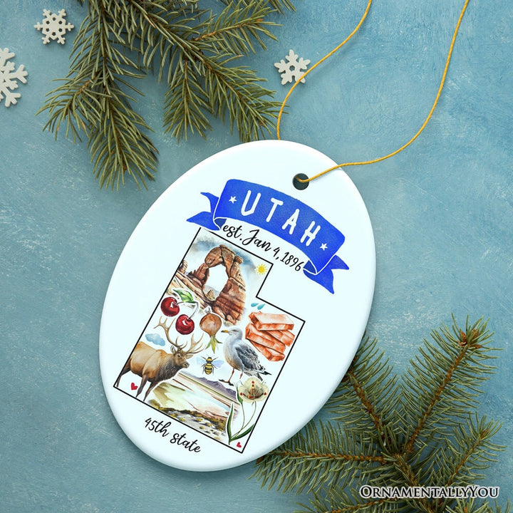 Artistic Utah State Themes and Landmarks Christmas Ornament Ceramic Ornament OrnamentallyYou Oval 