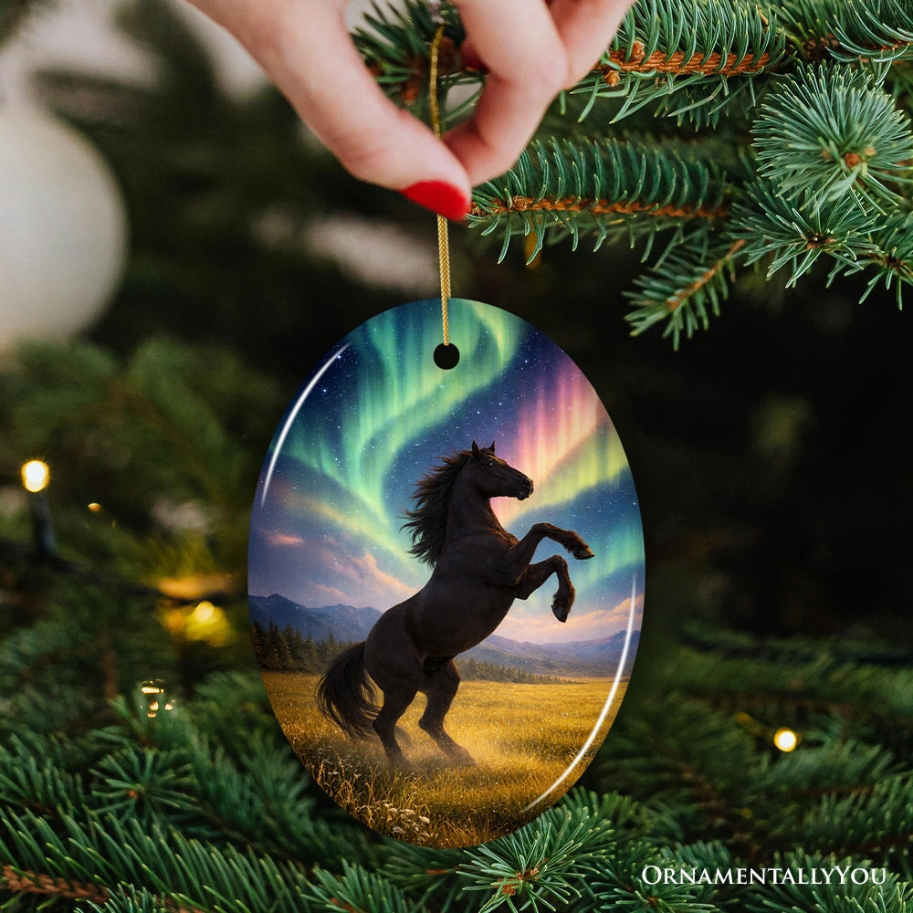 Beautiful Aurora Horse Ceramic Ornament, Northern Lights Wildlife Gift and Tree Decor Ceramic Ornament OrnamentallyYou 