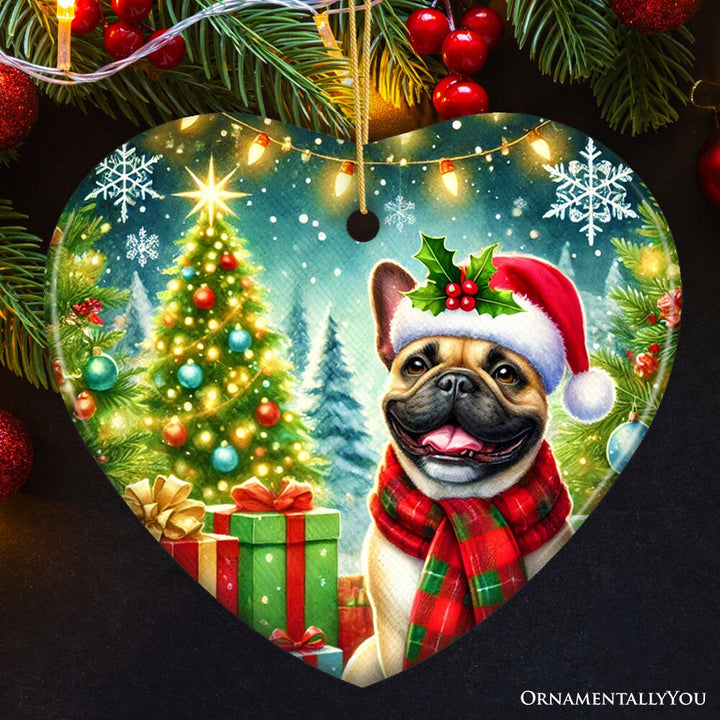 Frosty French Bulldog Ornament, Charming Pup Decoration for Magical Christmas Ceramic Ornament OrnamentallyYou 