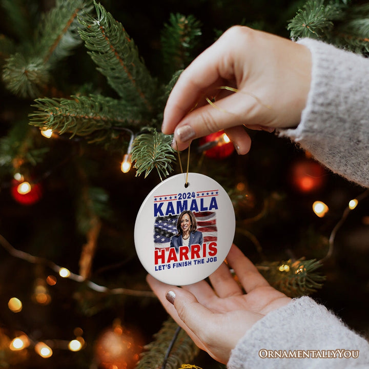 Kamala Harris 2024 Let's Finish the Job Ornament, Election Support Christmas Gift Ceramic Ornament OrnamentallyYou 