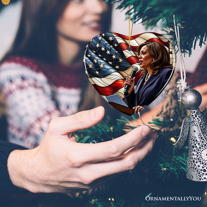 Kamala Harris Empowered Voice Ornament, Empowering Tribute to Leadership and National Pride Gift and Decor Ceramic Ornament OrnamentallyYou 