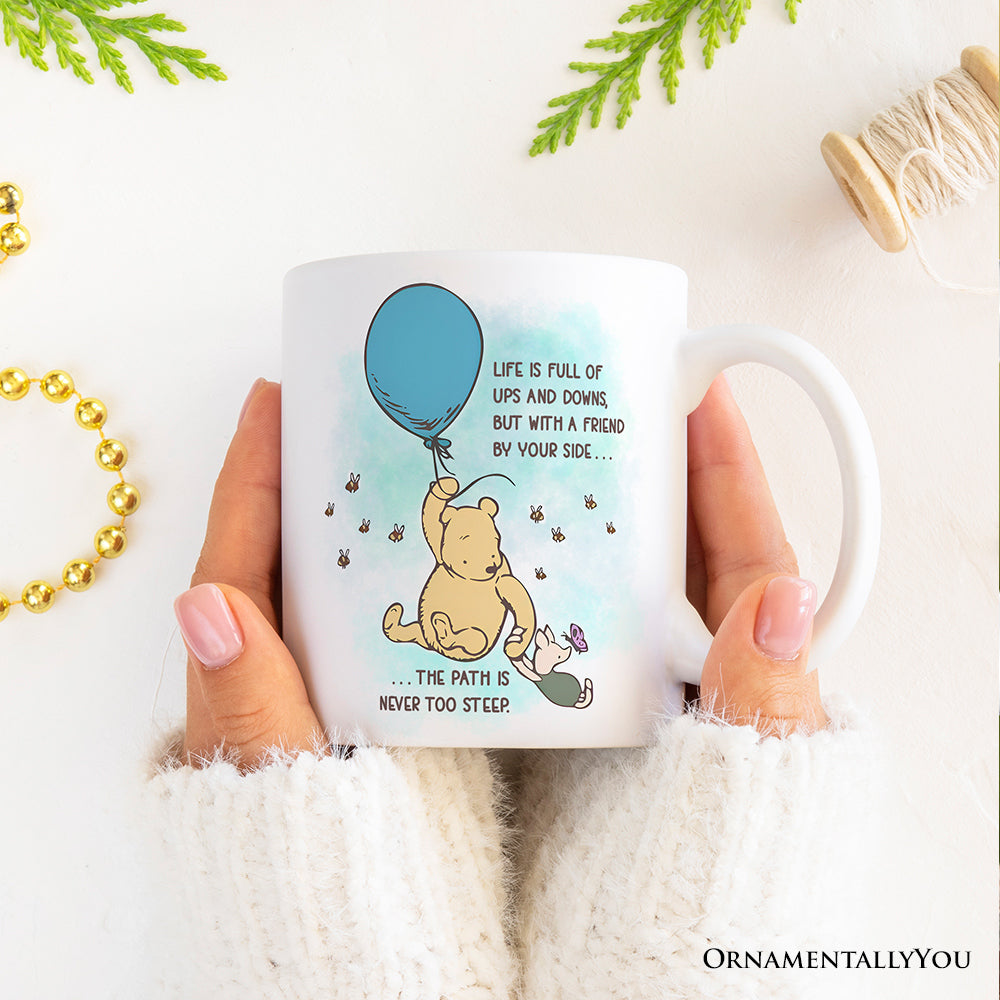 Life's Ups and Downs are Easier With a Friend Winnie-the-Pooh Personalized Mug, 1926 A.A. Milne Uplifting Gift with Custom Name