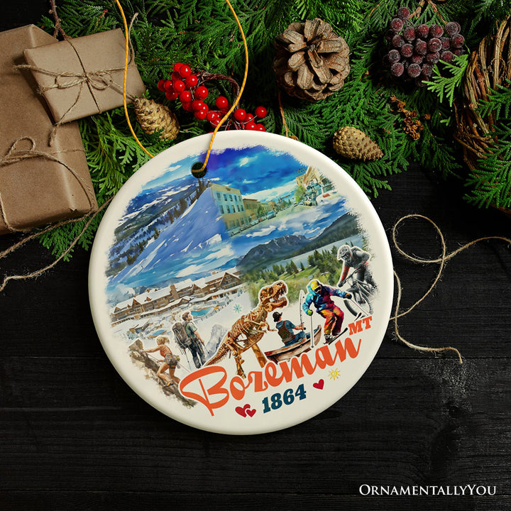 Majestic Bozeman Mountain Town Ornament, Montana Nature and Adventure Christmas Souvenir and Tree Decor
