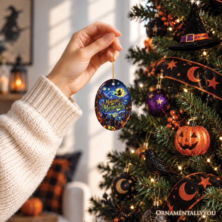 Midnight Margaritas Witch Oval Ornament, Spooky Starry Night Halloween Keepsake
