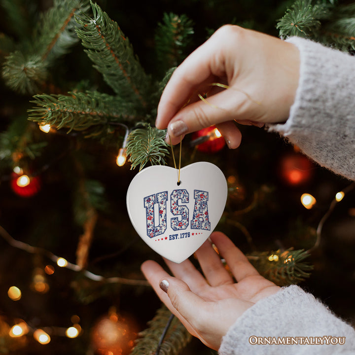 Patriotic USA Floral Ornament, 1776 Independence Day Christmas Gift and Tree Decor