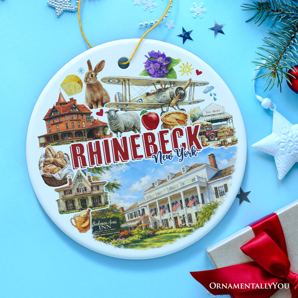 Picturesque Rhinebeck New York Ornament, Retro Aviation Museum and Historical Town Travel Souvenir