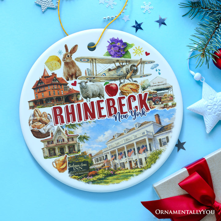 Picturesque Rhinebeck New York Ornament, Retro Aviation Museum and Historical Town Travel Souvenir