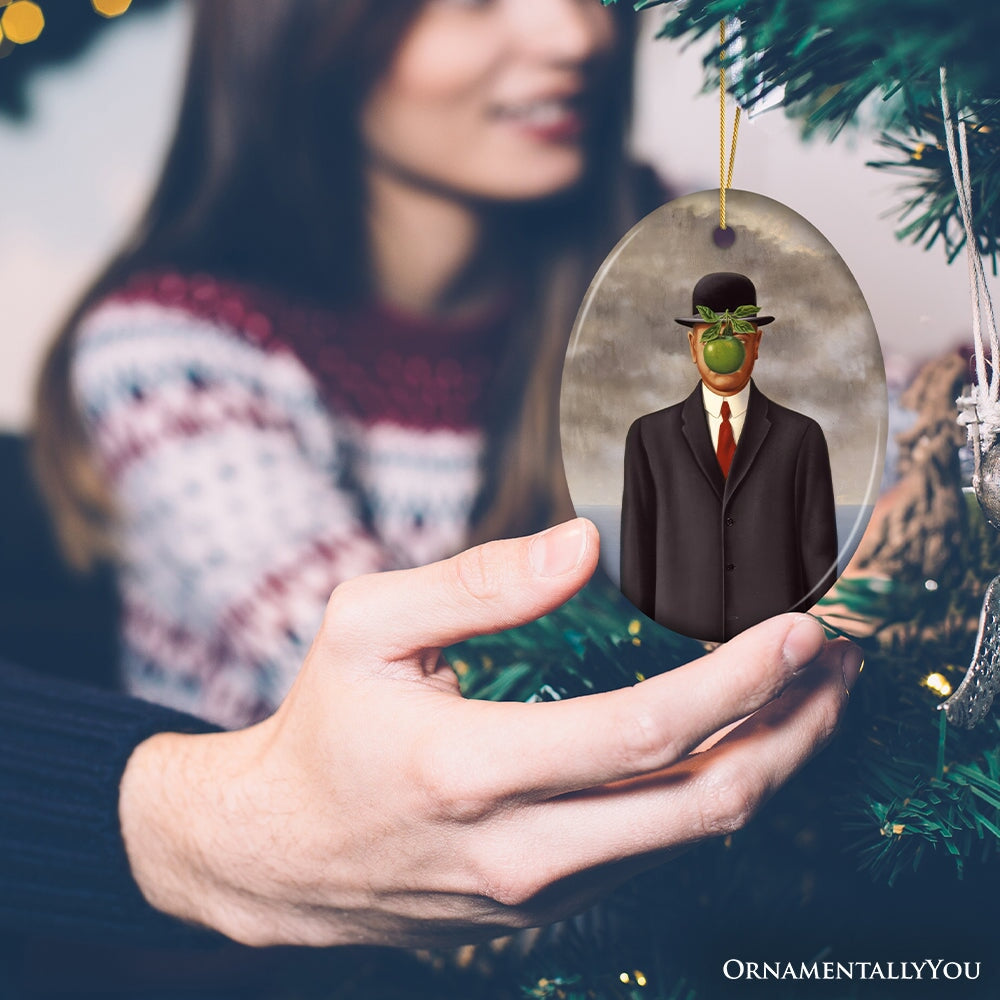 René Magritte The Son of Man Ornament, Vintage Surrealism Painting Christmas Decor Ceramic Ornament OrnamentallyYou 