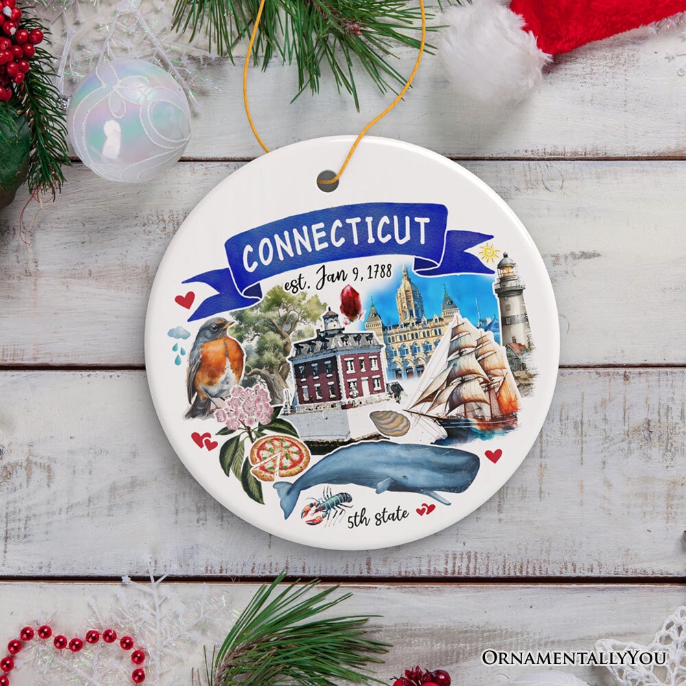 Artistic Connecticut State Themes and Landmarks Christmas Ornament Ceramic Ornament OrnamentallyYou 
