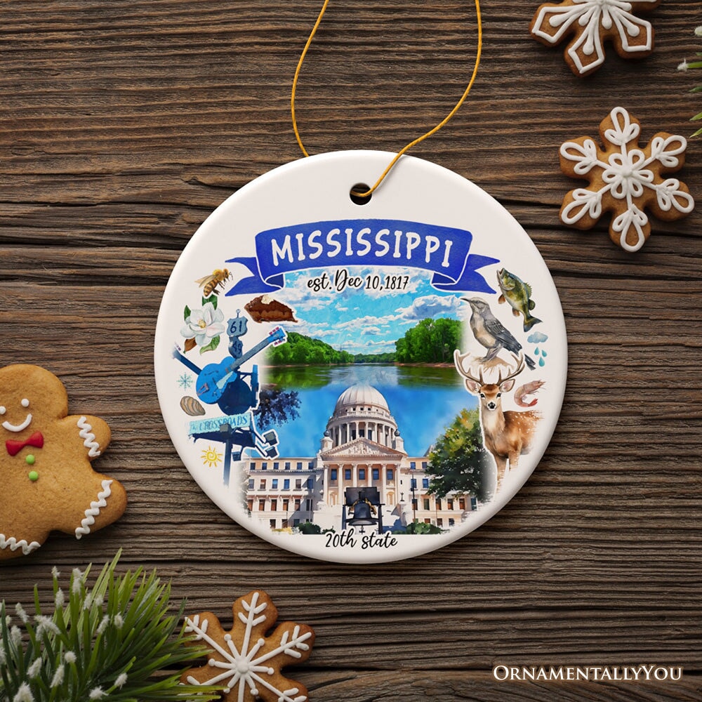 Artistic Mississippi State Themes and Landmarks Christmas Ornament Ceramic Ornament OrnamentallyYou 