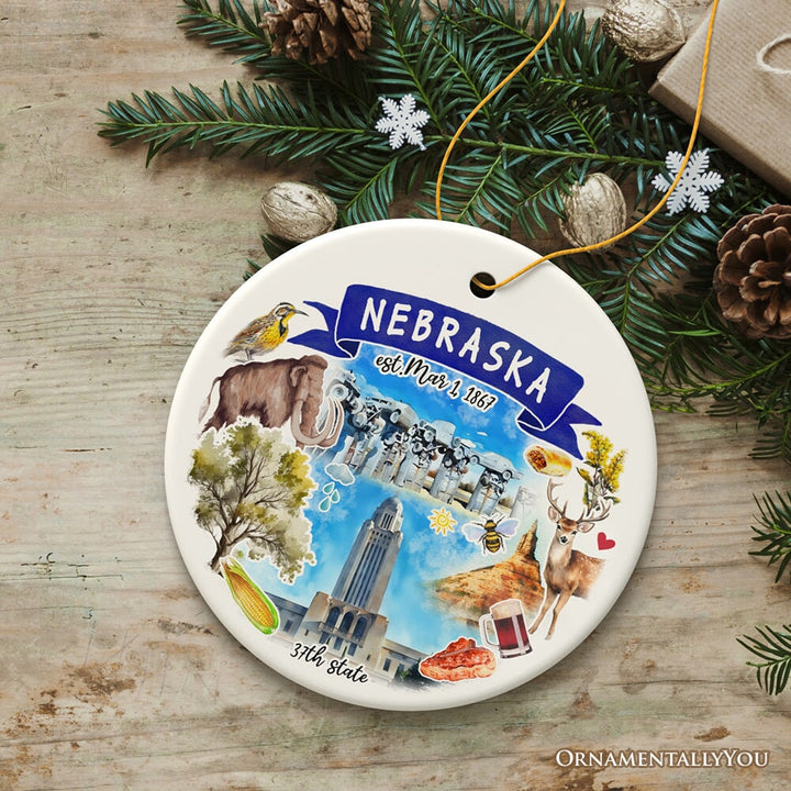 Artistic Nebraska State Themes and Landmarks Christmas Ornament Ceramic Ornament OrnamentallyYou 