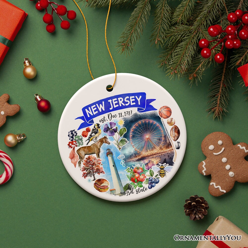 Artistic New Jersey State Themes and Landmarks Christmas Ornament Ceramic Ornament OrnamentallyYou Circle 
