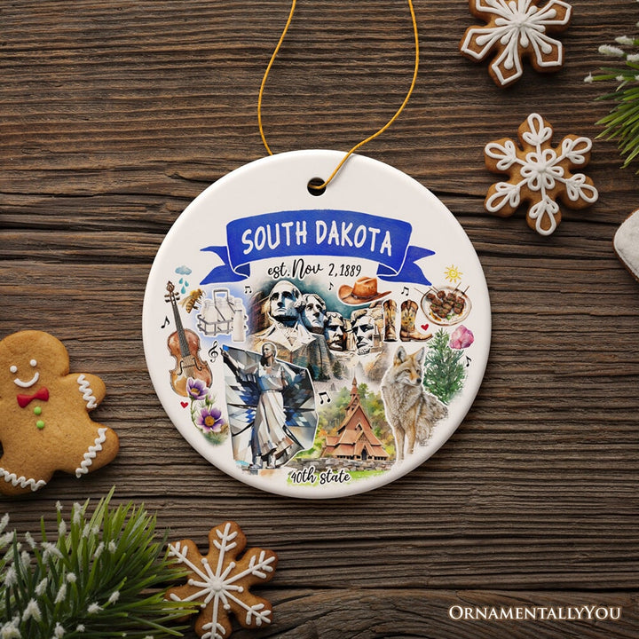 Artistic South Dakota State Themes and Landmarks Christmas Ornament Ceramic Ornament OrnamentallyYou 