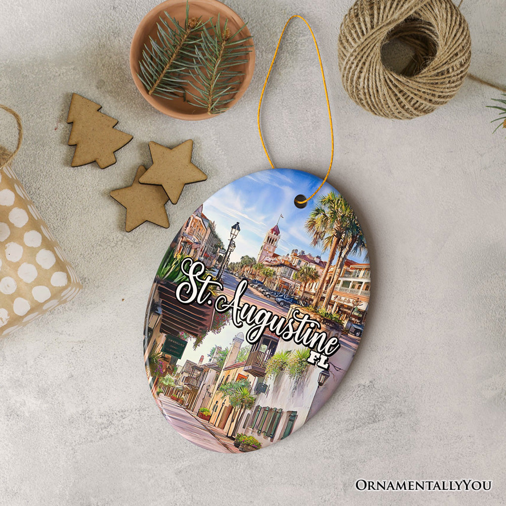 Artistic St. Augustine Ceramic Ornament, Florida Coastal City Historical Christmas Decoration