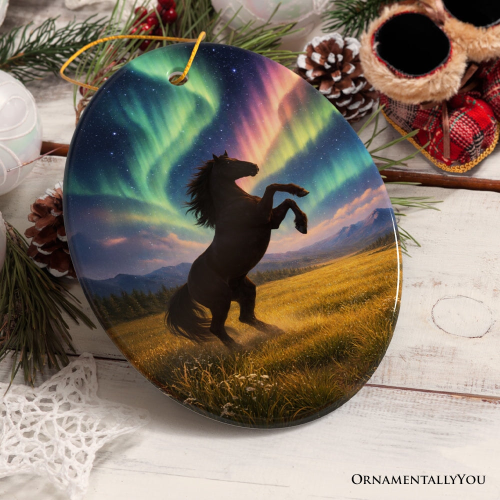 Beautiful Aurora Horse Ceramic Ornament, Northern Lights Wildlife Gift and Tree Decor Ceramic Ornament OrnamentallyYou 