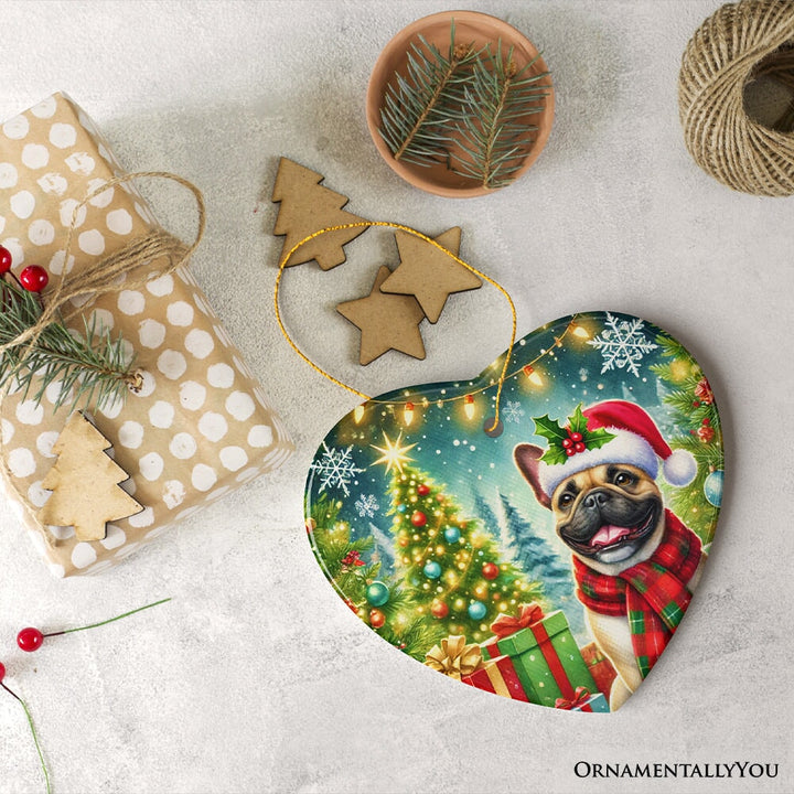 Frosty French Bulldog Ornament, Charming Pup Decoration for Magical Christmas Ceramic Ornament OrnamentallyYou 
