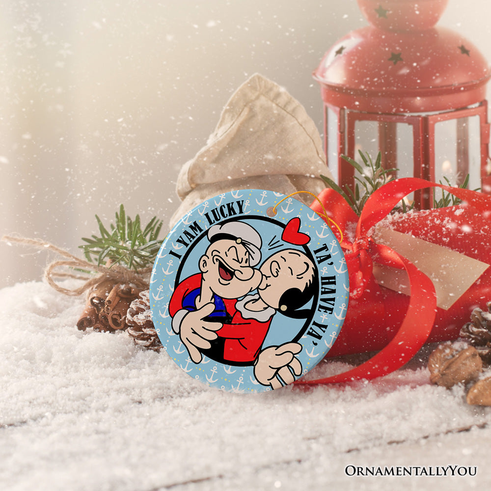 I Yam Lucky 'Ta Have Ya' Popeye and Olive Ornament, Vintage Cartoon Couple Christmas Decor