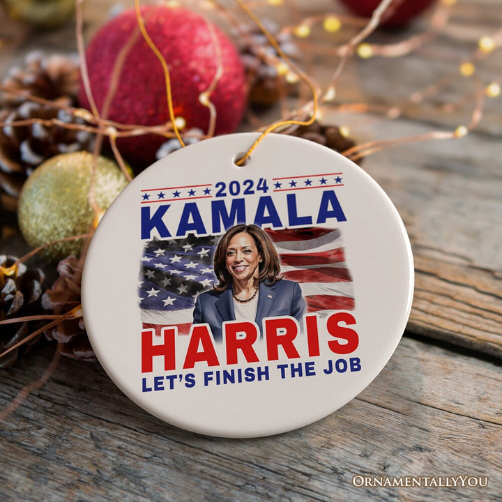 Kamala Harris 2024 Let's Finish the Job Ornament, Election Support Christmas Gift Ceramic Ornament OrnamentallyYou 