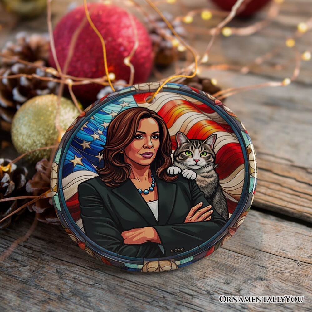 Kamala Harris Patriotic Paws Ornament, Inspiring Symbol of Strength and Compassion Gift Ceramic Ornament OrnamentallyYou 