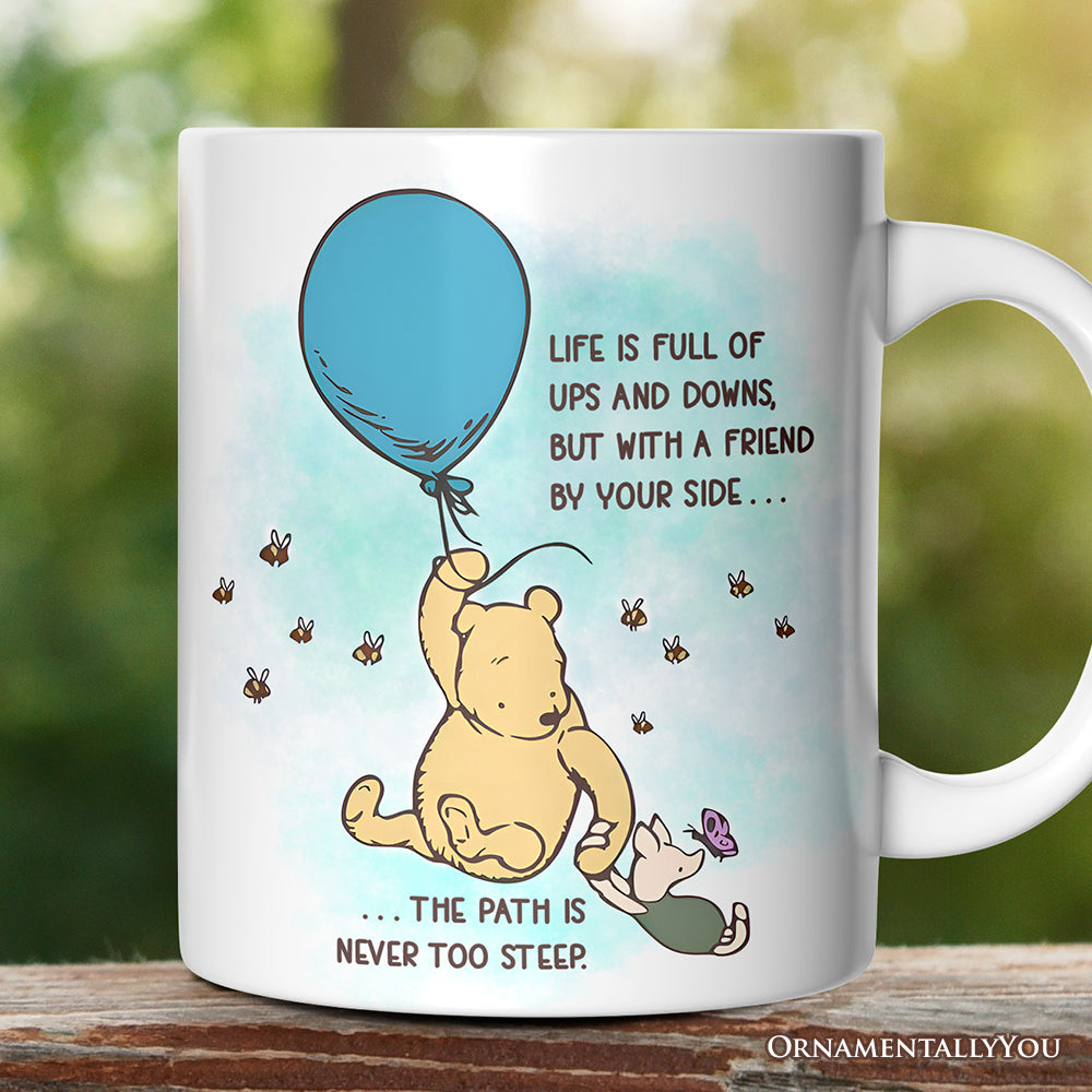 Life's Ups and Downs are Easier With a Friend Winnie-the-Pooh Personalized Mug, 1926 A.A. Milne Uplifting Gift with Custom Name