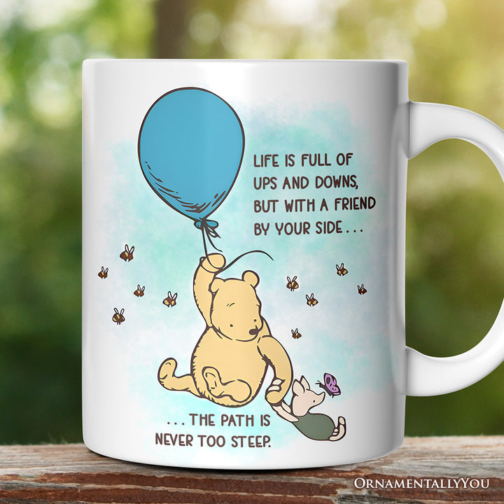 Life's Ups and Downs are Easier With a Friend Winnie-the-Pooh Personalized Mug, 1926 A.A. Milne Uplifting Gift with Custom Name