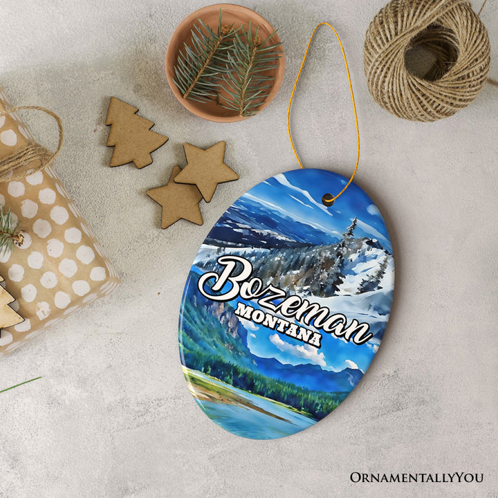Majestic Bozeman Mountain Town Ornament, Montana Nature and Adventure Christmas Souvenir and Tree Decor