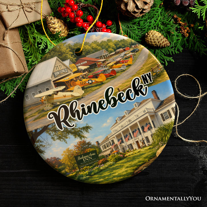 Picturesque Rhinebeck New York Ornament, Retro Aviation Museum and Historical Town Travel Souvenir