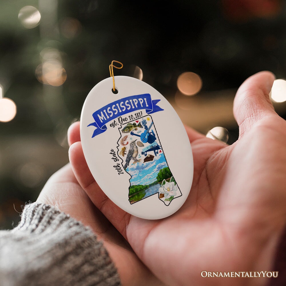 Artistic Mississippi State Themes and Landmarks Christmas Ornament Ceramic Ornament OrnamentallyYou 