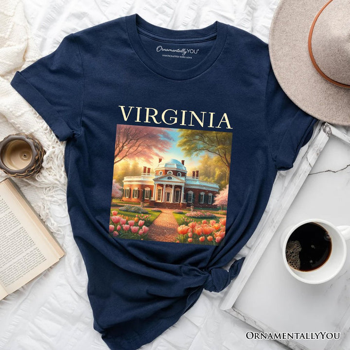 Classic Virginia State Jefferson’s Monticello T-Shirt, Southern Charm Tee and American History Keepsake T-Shirts OrnamentallyYou Navy XS 