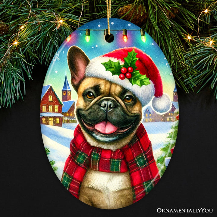 Frosty French Bulldog Ornament, Charming Pup Decoration for Magical Christmas Ceramic Ornament OrnamentallyYou 