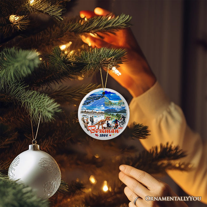 Majestic Bozeman Mountain Town Ornament, Montana Nature and Adventure Christmas Souvenir and Tree Decor