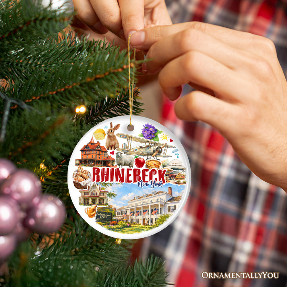 Picturesque Rhinebeck New York Ornament, Retro Aviation Museum and Historical Town Travel Souvenir