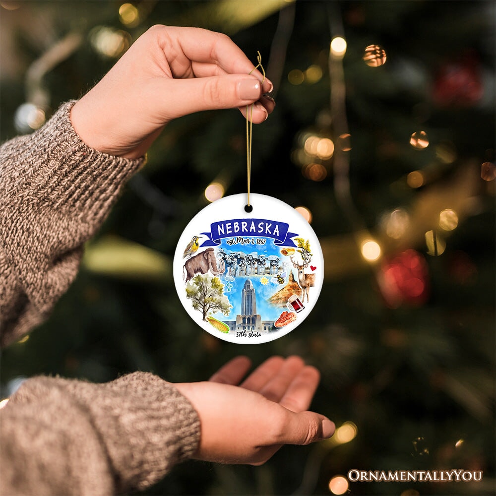 Artistic Nebraska State Themes and Landmarks Christmas Ornament Ceramic Ornament OrnamentallyYou 
