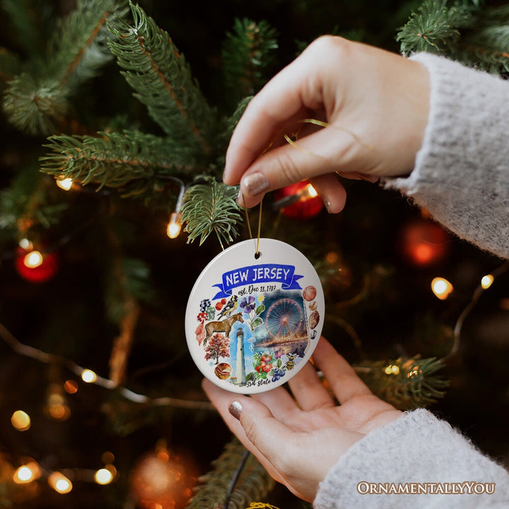 Artistic New Jersey State Themes and Landmarks Christmas Ornament Ceramic Ornament OrnamentallyYou 