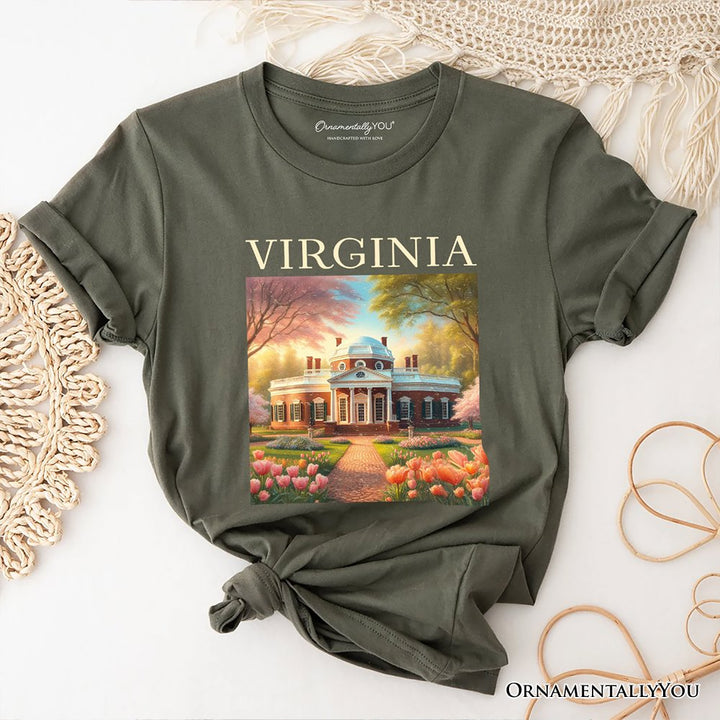 Classic Virginia State Jefferson’s Monticello T-Shirt, Southern Charm Tee and American History Keepsake T-Shirts OrnamentallyYou Military Green XS 