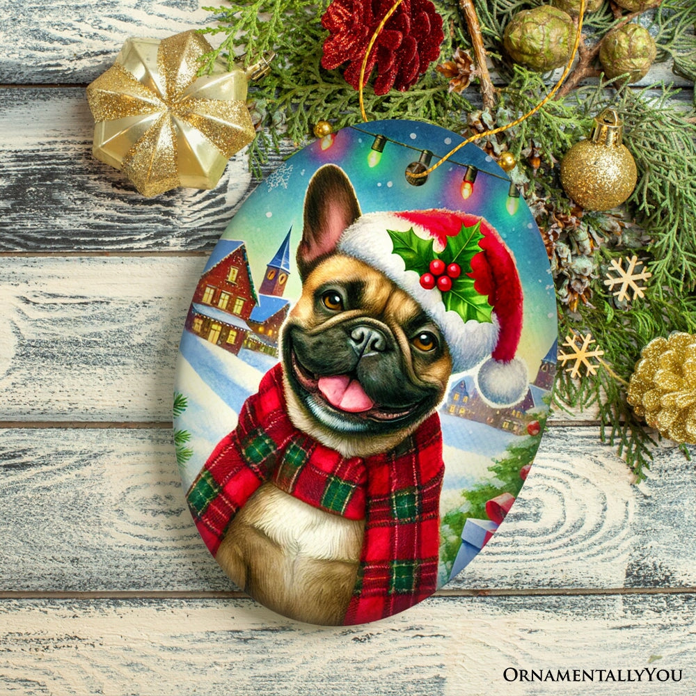 Frosty French Bulldog Ornament, Charming Pup Decoration for Magical Christmas Ceramic Ornament OrnamentallyYou 