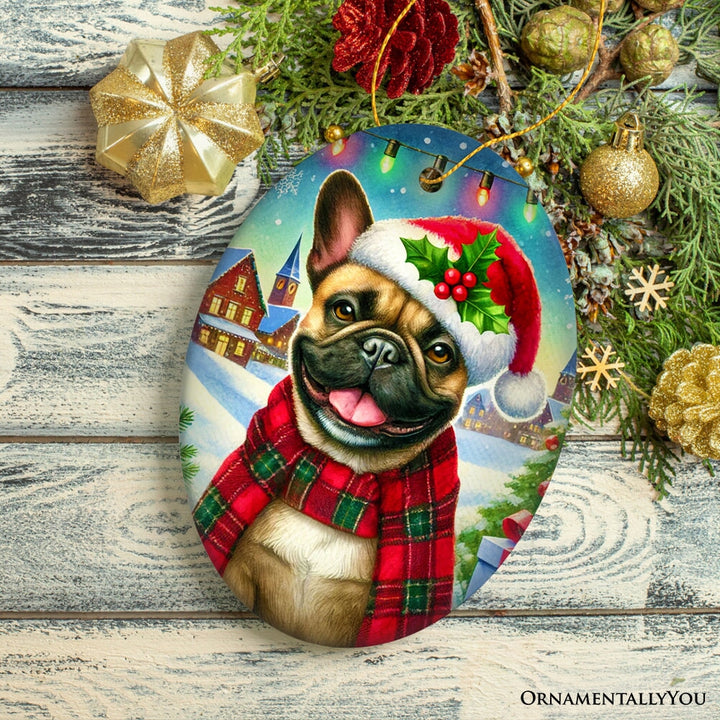 Frosty French Bulldog Ornament, Charming Pup Decoration for Magical Christmas Ceramic Ornament OrnamentallyYou 