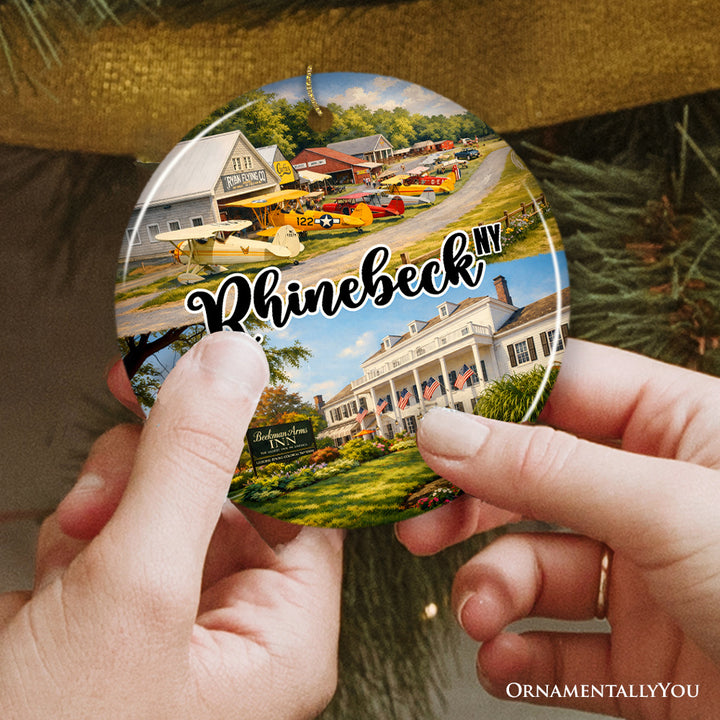 Picturesque Rhinebeck New York Ornament, Retro Aviation Museum and Historical Town Travel Souvenir