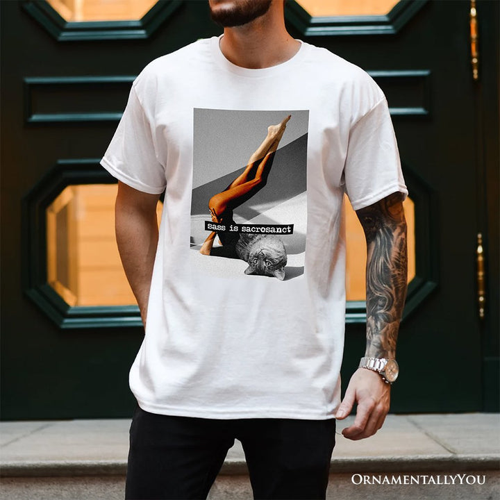 Sass is Sacrosanct Concept Art Graphic T-Shirt, Sexy Cat Woman Black and White Streetwear Tee T-Shirts OrnamentallyYou 