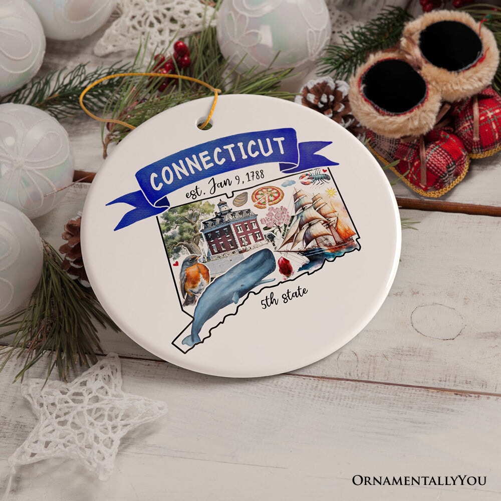 Artistic Connecticut State Themes and Landmarks Christmas Ornament Ceramic Ornament OrnamentallyYou Version 1 