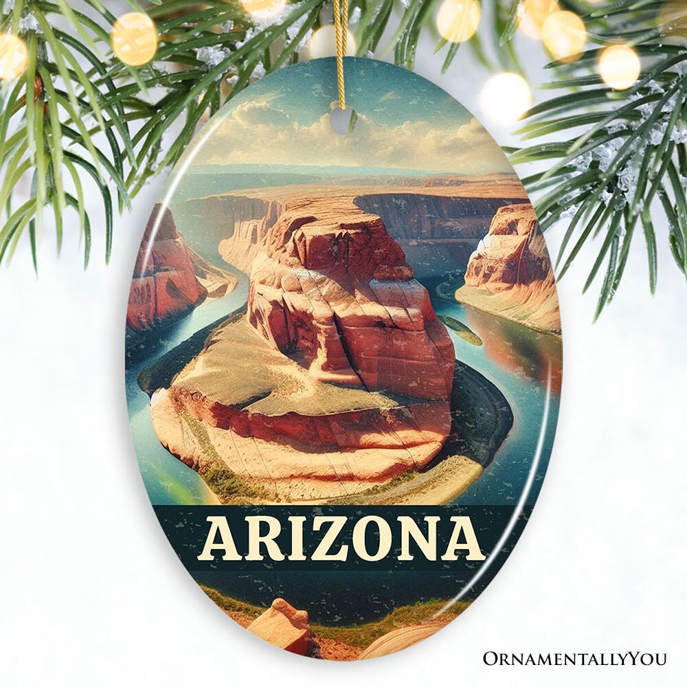 Scenic Arizona Desert Canyon Vintage Ornament, Horseshoe Bend Christmas Gift and Southwest Nature Souvenir Ceramic Ornament OrnamentallyYou Oval 