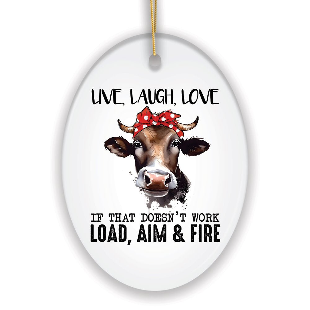 Funny Country Style Armed Cow Quote Ornament, Heifer and Guns Ceramic Ornament OrnamentallyYou 
