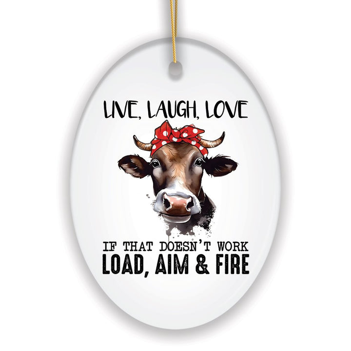 Funny Country Style Armed Cow Quote Ornament, Heifer and Guns Ceramic Ornament OrnamentallyYou 