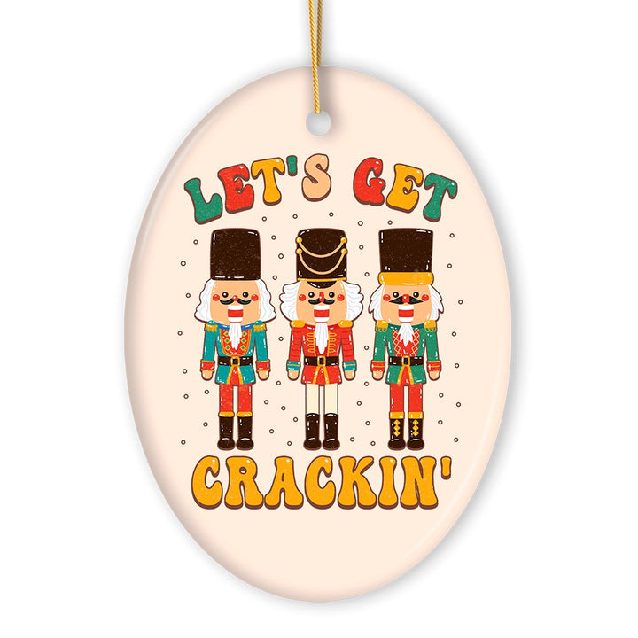 Groovy Let’s Get Crackin’ Retro Christmas Ornament with Nutcracker Art Ceramic Ornament OrnamentallyYou 