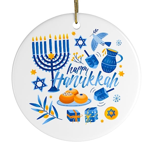 Happy Hanukkah Ornament Ceramic Ornament OrnamentallyYou 